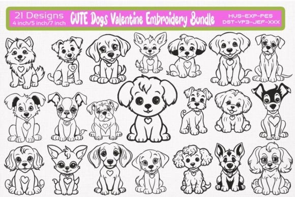 Cute Dogs Valentine Embroidery Bundle