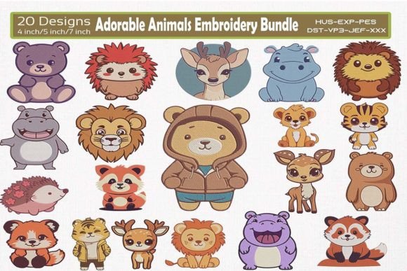 Cute Kawaii Animals Embroidery Bundle