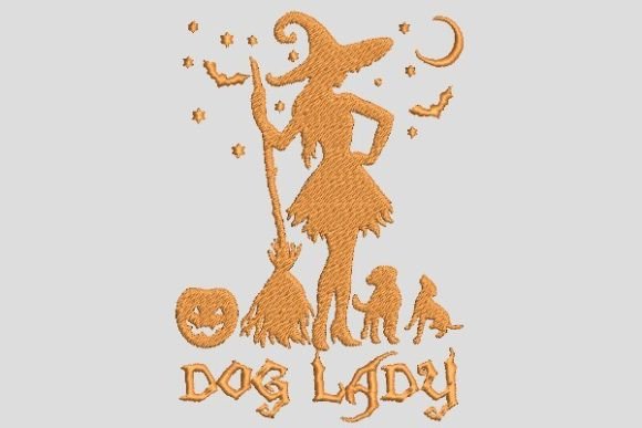 Dog Witch Lady Horror Halloween Embroidery