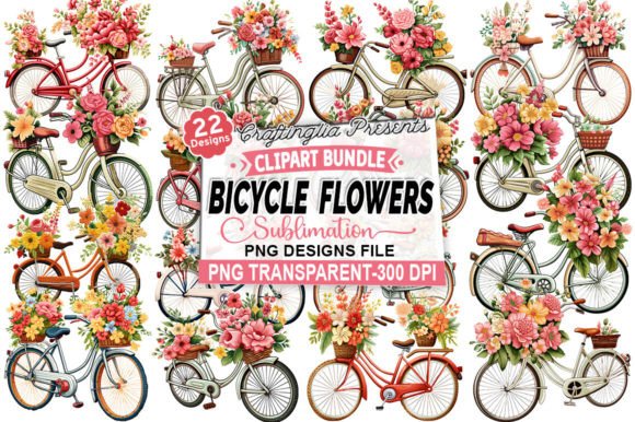 Embroidery Bicycle Flowers Clipart Bundl