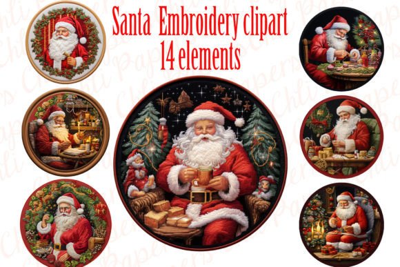 Embroidery Santa Clipart, Christmas Png