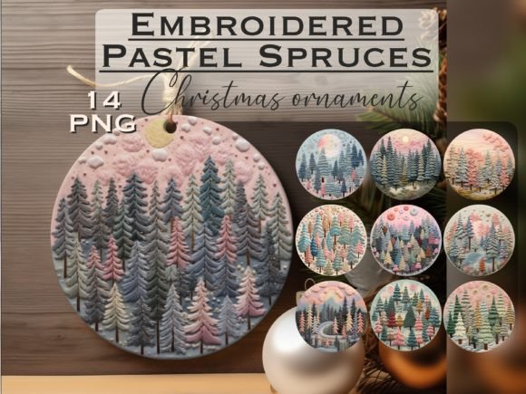 Embroidery Spruce Tree Round Ornament