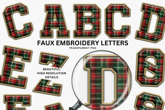 Faux Embroidery Tartan Alphabet PNG