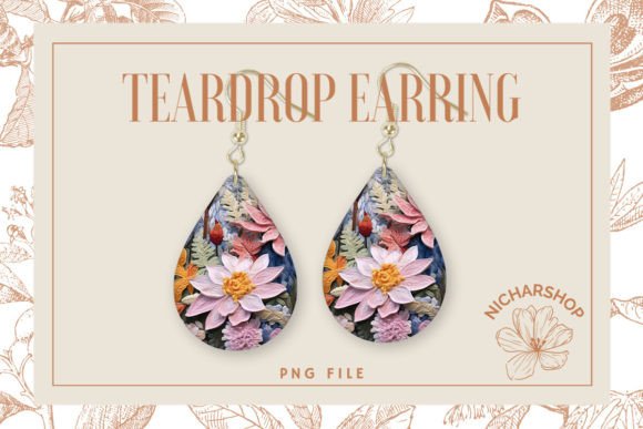 Lotus Flower Embroidery Teardrop Earring