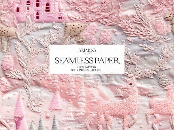 Pink Christmas Embroidery Pattern Paper